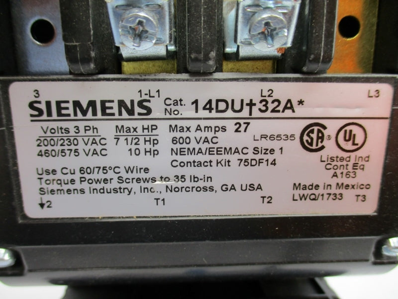 SIEMENS 14DUD32AH 480V 27A (AS PICTURED) NUPI