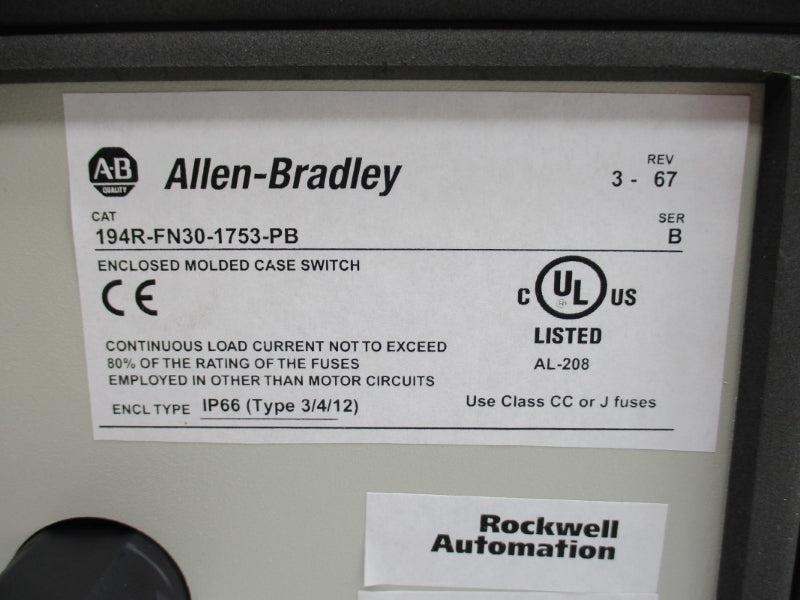 ALLEN BRADLEY 194R-FN30-1753-PB SER. B 30A (BR/WH) NSMP
