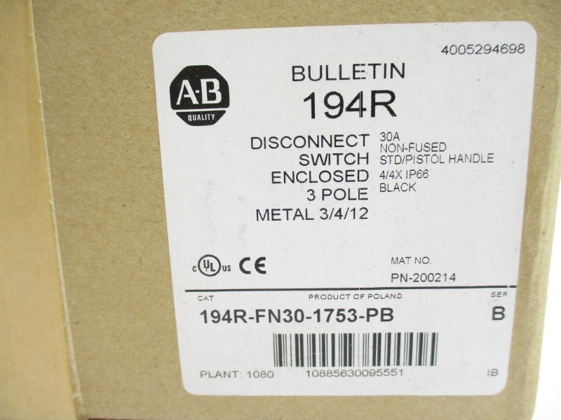 ALLEN BRADLEY 194R-FN30-1753-PB SER. B 30A (BR/WH) NSMP