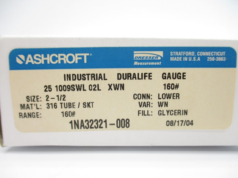 ASHCROFT 251009SWL02LXWN160# 160PSI 2-1/2" NSMP