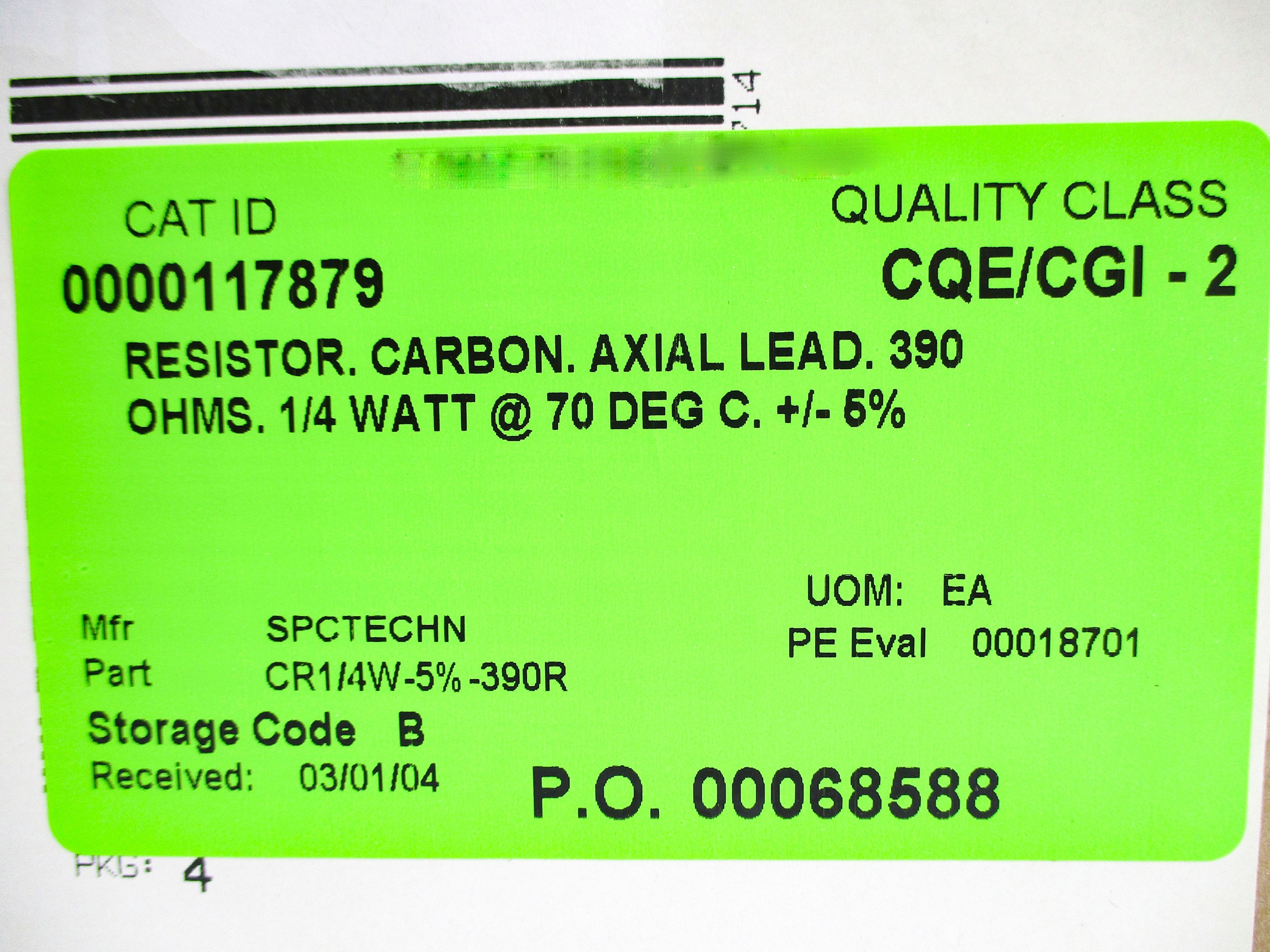 SPCTECHN CR1/4W-5%-390R (PKG OF 19) NSMP