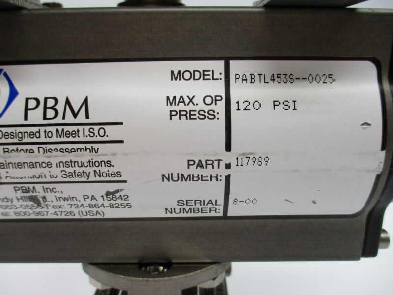 PBM PABTL453S-005 117989 PBM-3/4 CF3M 120PSI 3/4" NSNP