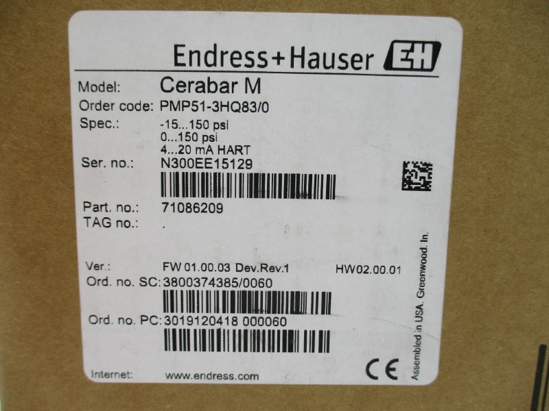 ENDRESS+HAUSER PMP51-3HQ83/0 71086209 11.5-45VDC -15-150PSI NSMP