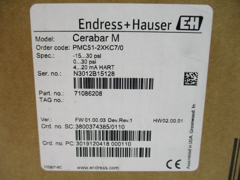 ENDRESS+HAUSER PMC51-2XKC7/0 71086208 11.5-45VDC -15-30PSI NSMP