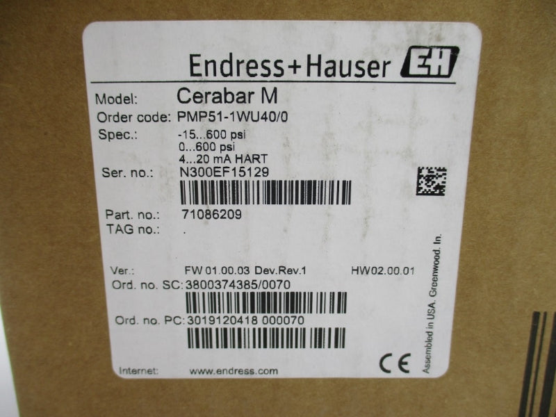 ENDRESS+HAUSER PMP51-WU40/0 71086209 11.5-45VDC -15-600PSI NSMP