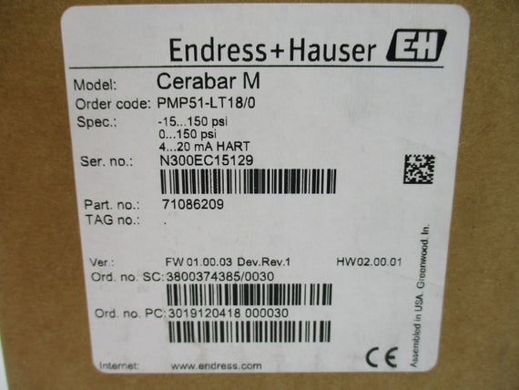 ENDRESS+HAUSER PMP51-LT18/0 71086209 11.5-45VDC -15-150PSI NSMP