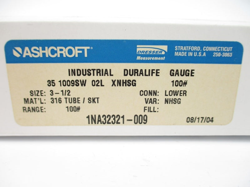 ASHCROFT 351009SW02LXNHSG100# 100PSI 3-1/2" NSMP