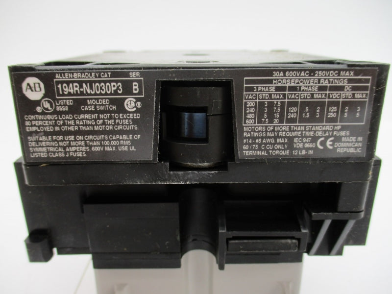 ALLEN BRADLEY 194R-NJ030P3 SER. B 600V 30A (BR/WH) NSMP