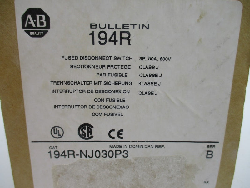 ALLEN BRADLEY 194R-NJ030P3 SER. B 600V 30A (BR/WH) NSMP