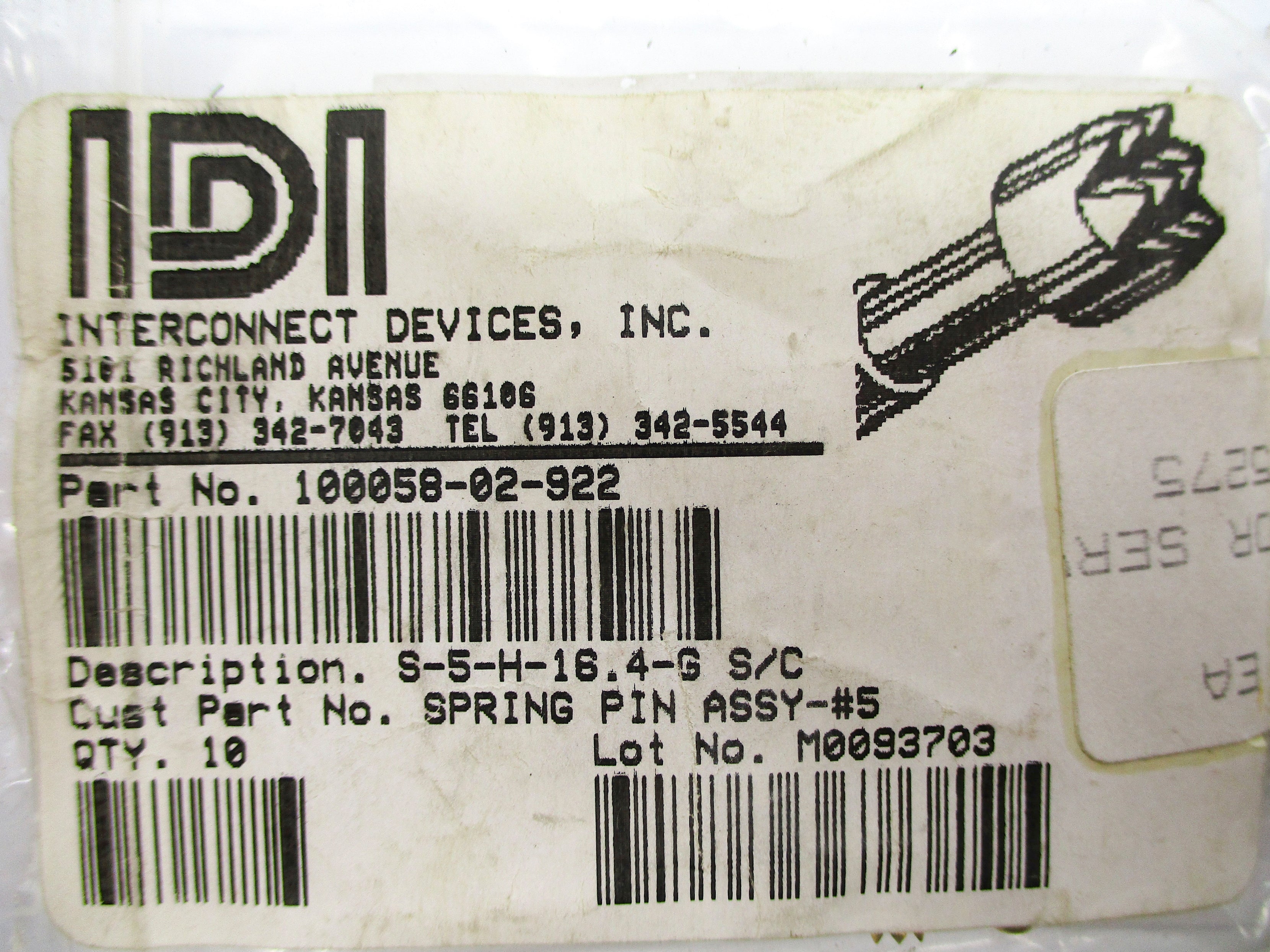 INTERCONNECT DEVICES S-5G-16.4-GS/C 100058-02-922 (PKG OF 10) NSMP