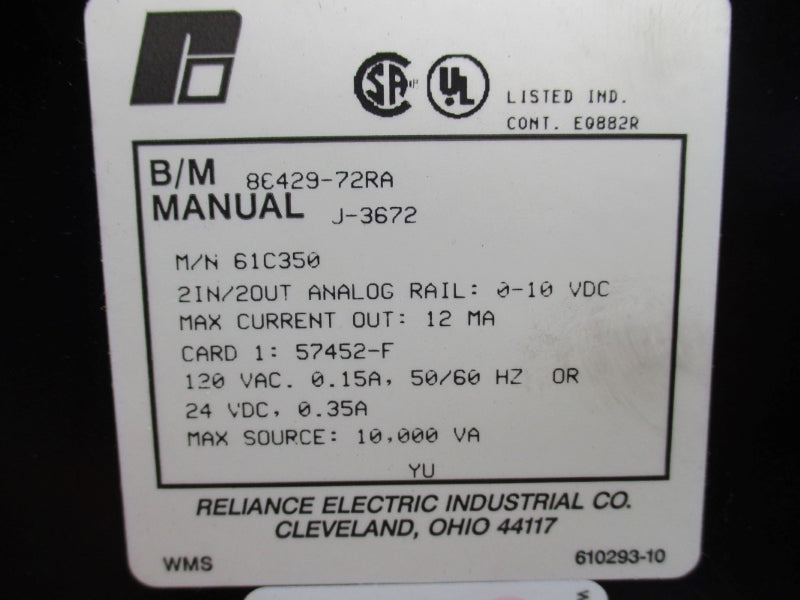 RELIANCE ELECTRIC 61C350 83429-72RA 120VAC 0.15A NSNP