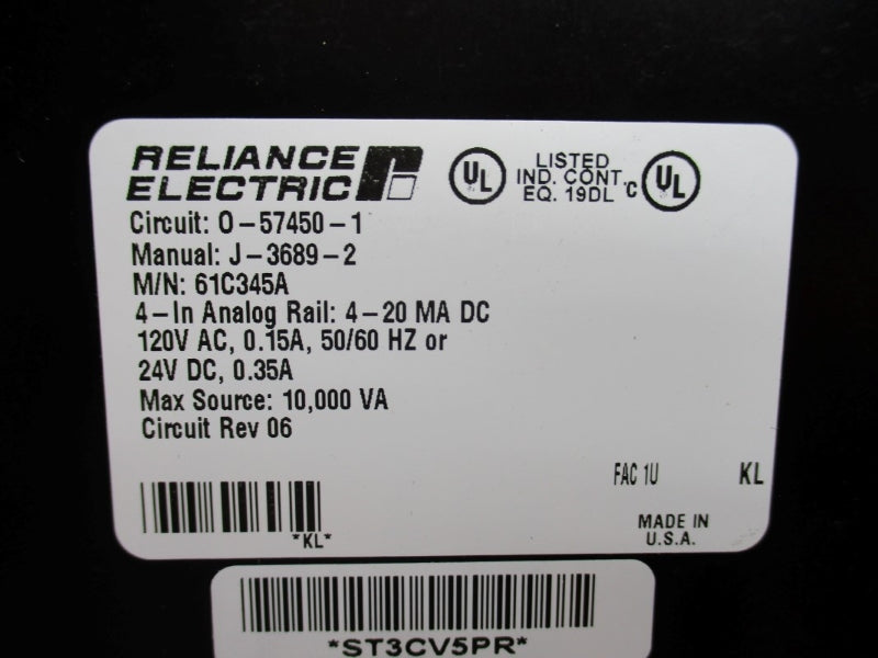 RELIANCE ELECTRIC 61C345A 120VAC 0.15A UNMP