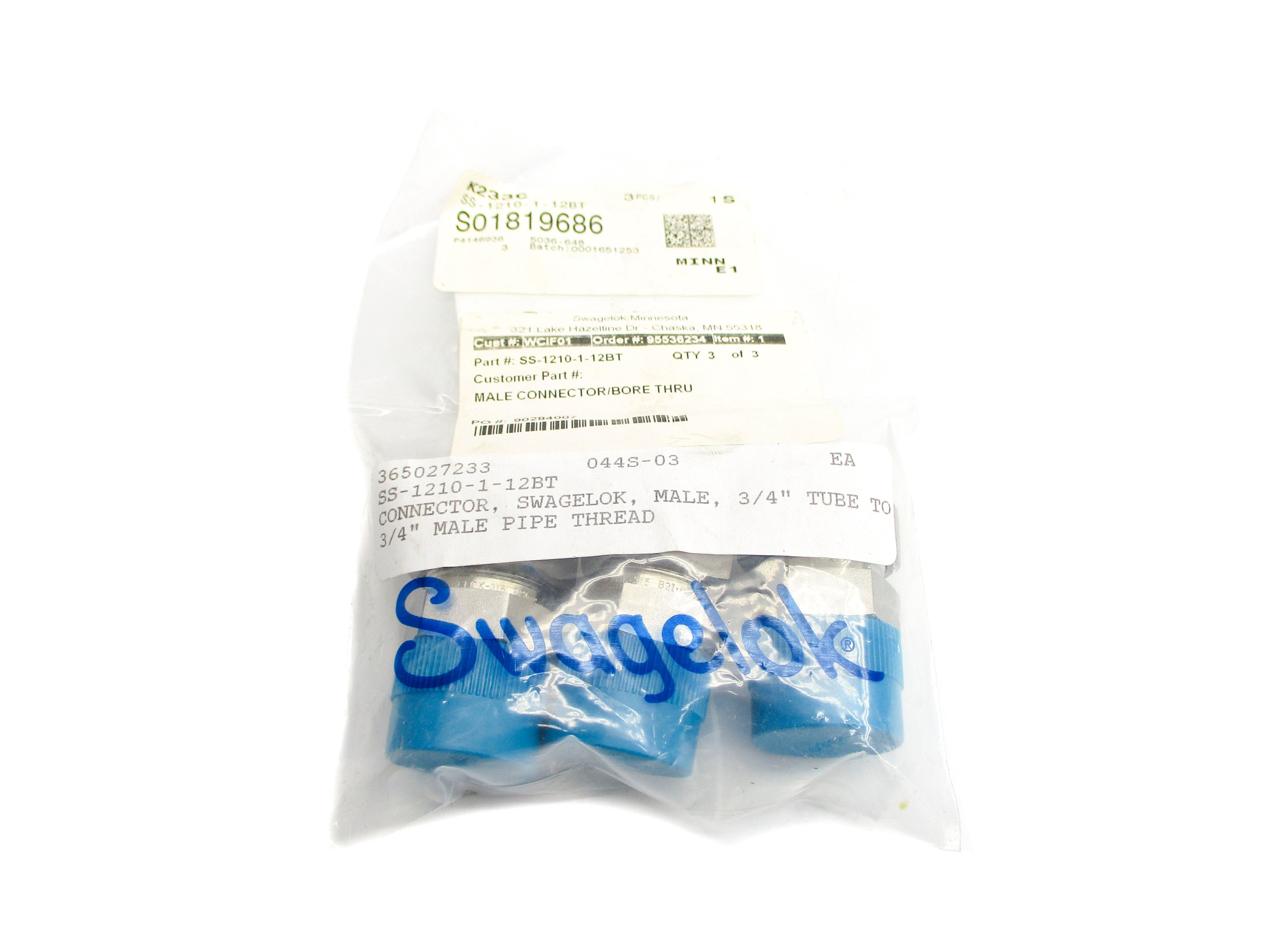 SWAGELOK SS-1210-1-12BT (PKG OF 3) NSMP