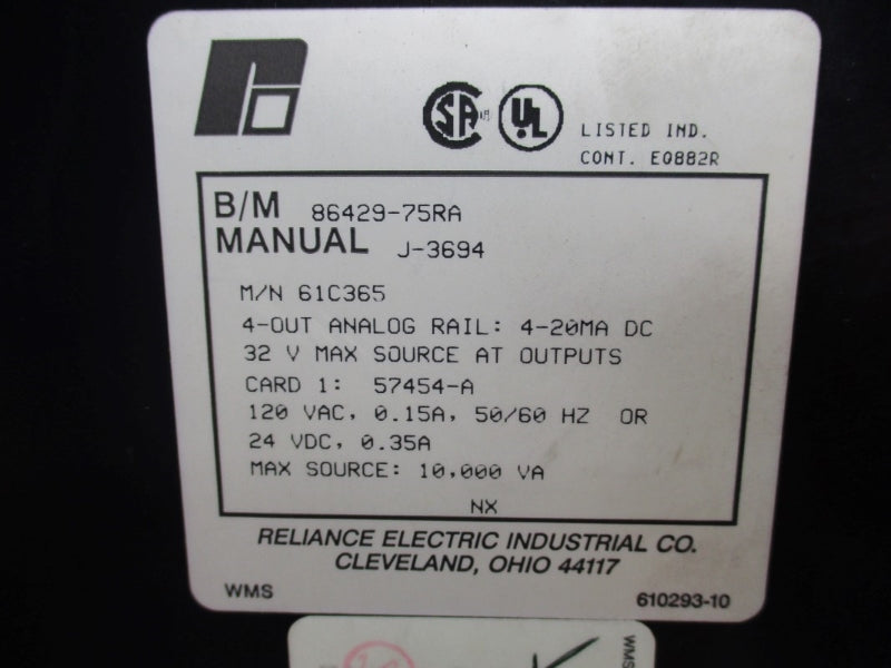 RELIANCE ELECTRIC 61C365 86429-75RA 120VAC 0.15A UNMP