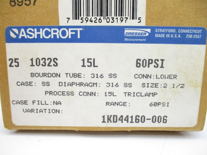 ASHCROFT 251032S15L 60PSI 2-1/2" NSMP