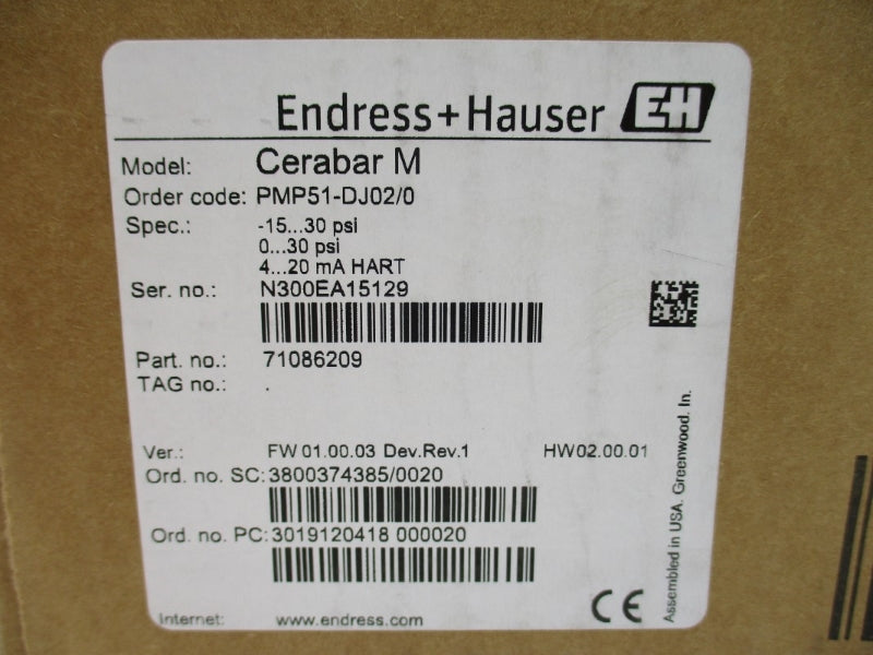 ENDRESS+HAUSER PMP51-DJ02/0 71086209 11.5-45VDC -15-30PSI NSMP
