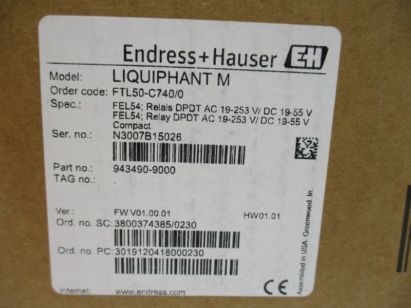 ENDRESS+HAUSER FTL50-C740/0 943490-9000 19-253VAC 6A NSMP