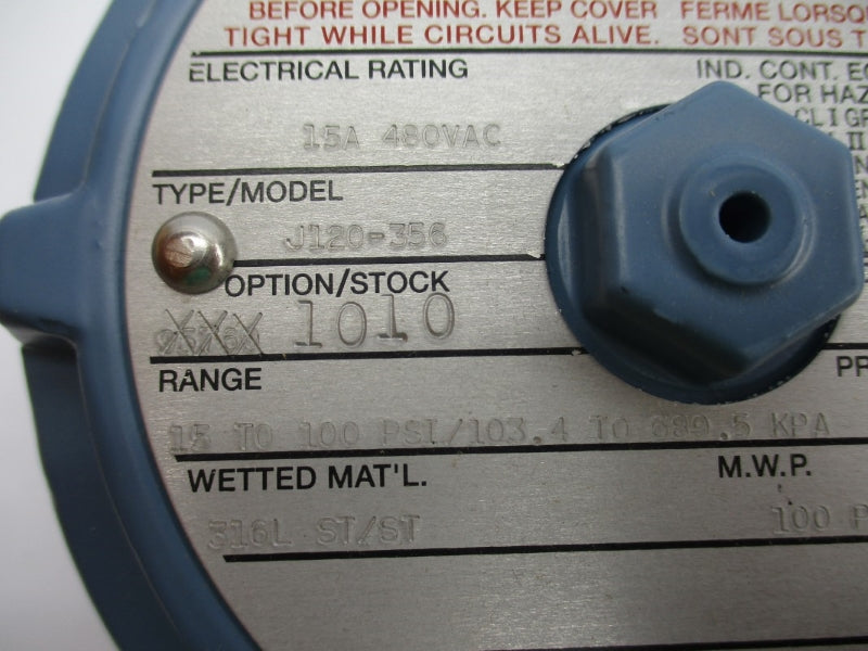 UNITED ELECTRIC J120-356 480VAC 15A 15-100PSI NSMP