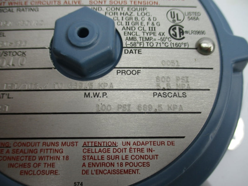 UNITED ELECTRIC J120-356 480VAC 15A 15-100PSI NSMP