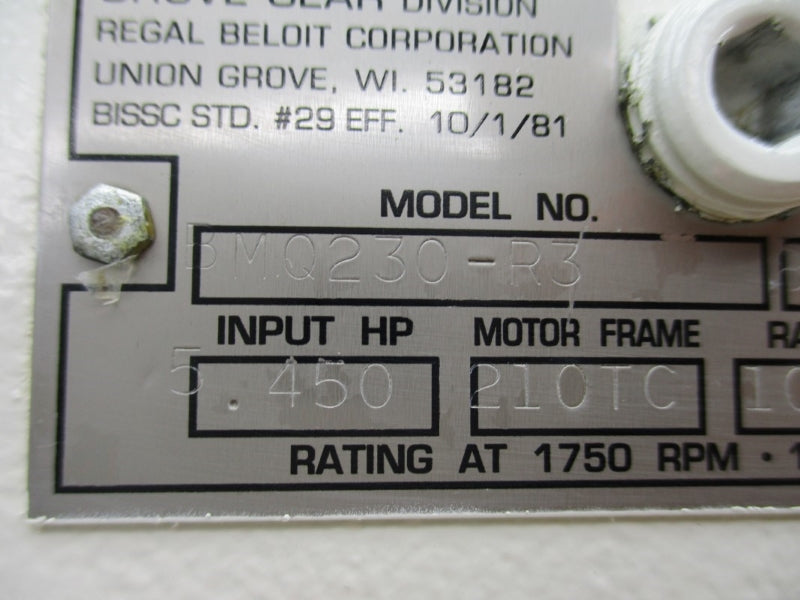 GROVE GEAR BMQ230-R3 230/460V 13.4/6A NSNP