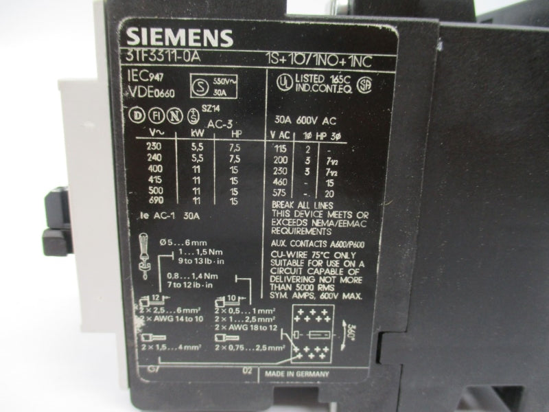 SIEMENS 3TF3311-0AK6 110/120V 30A NSNP