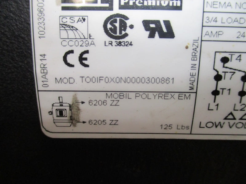 INGERSOLL RAND 10 HP TO0IF0X0N0000300861 47225594 230/460//190/380V 24.4/12.2//22.4/11A NSNP