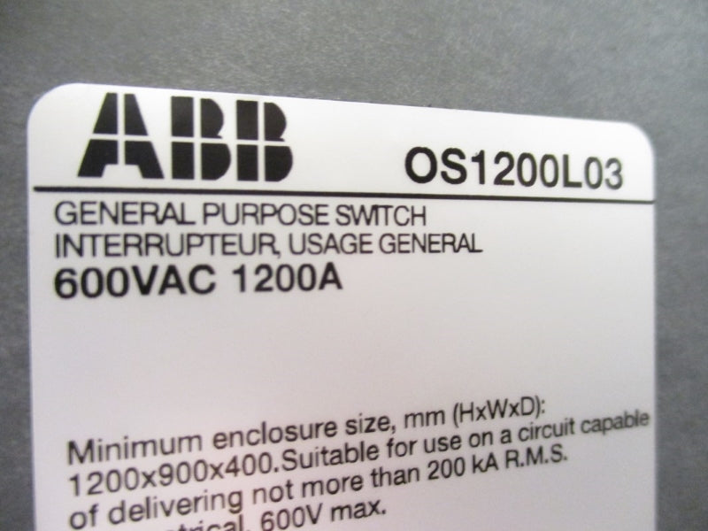 ABB OS1200L03 1SCA105467R1001 600VAC 1200A NSMP