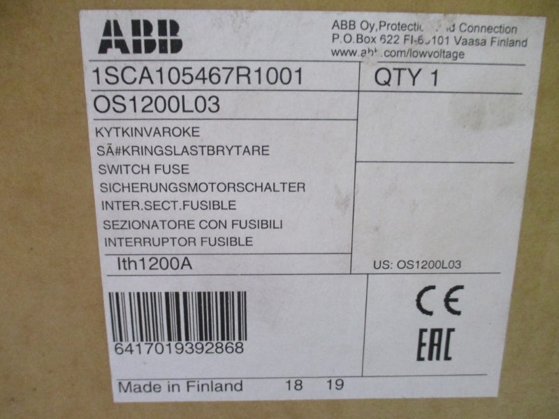 ABB OS1200L03 1SCA105467R1001 600VAC 1200A NSMP