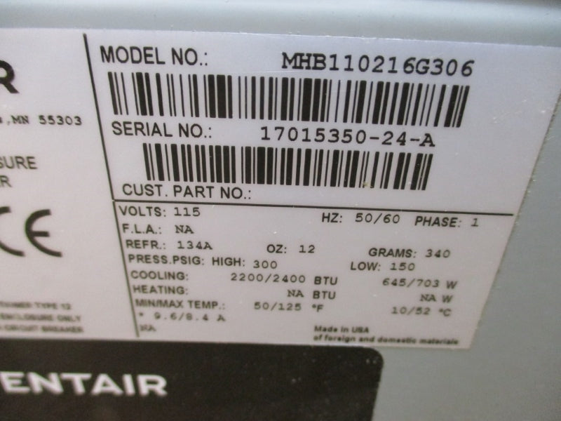 PENTAIR MHB110216G306 115V 134A 300PSI 50/125'F NSMP