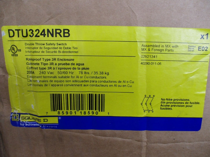 SQUARE D DTU324NRB SER. E02 240VAC 200A NSMP