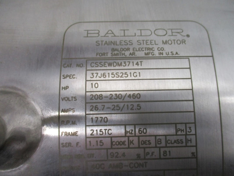 BALDOR WASHDOWN 215TC 10 HP CSSEWDM3714T 208-230/460V 26.7-25/12.5A NSNP