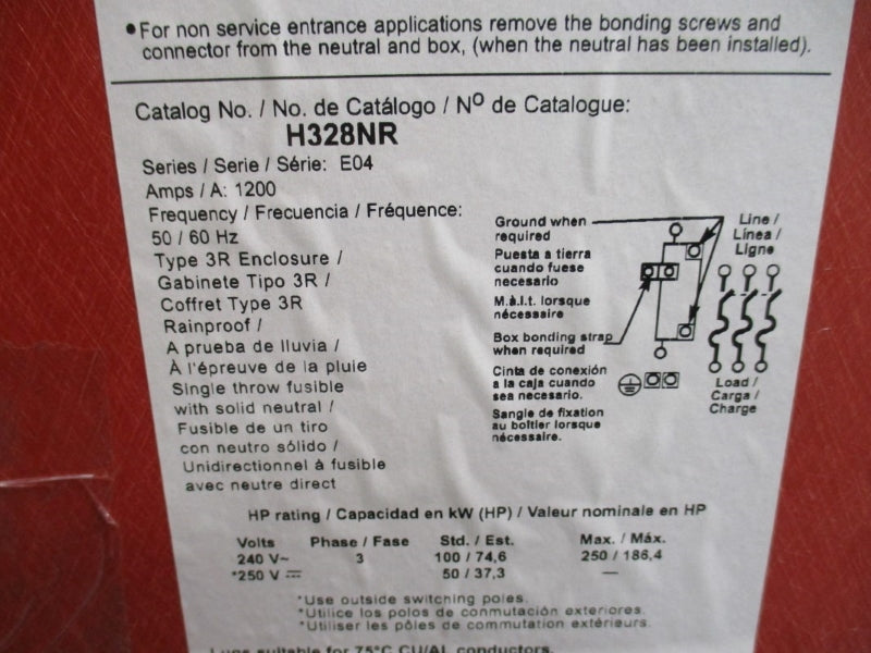 SQUARE D H328NR SER. E04 240VAC 1200A NSNP