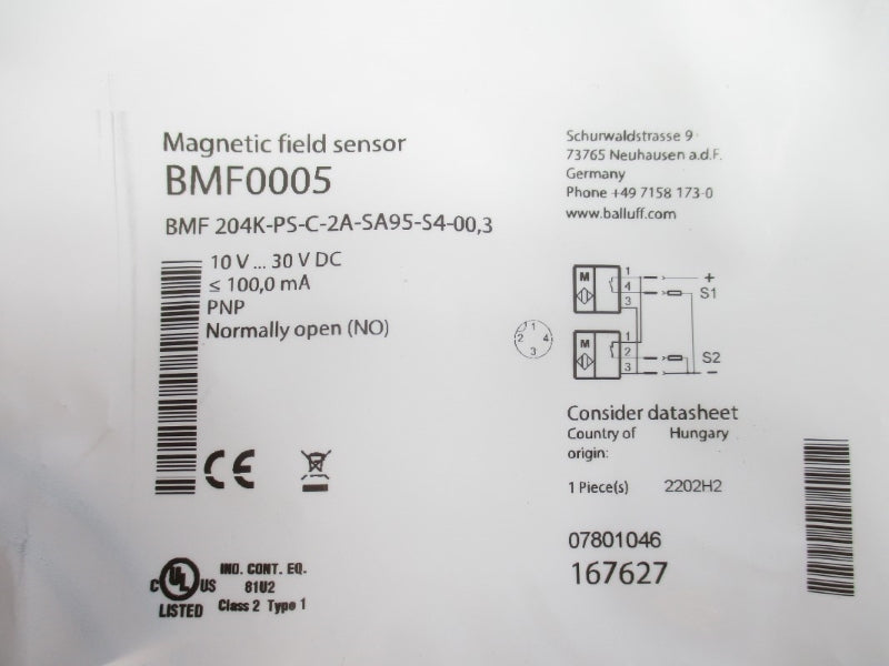BALLUFF BMF204K-PS-C-2A-SA95-S4-00,3 BMF0005  0-30VDC NSMP