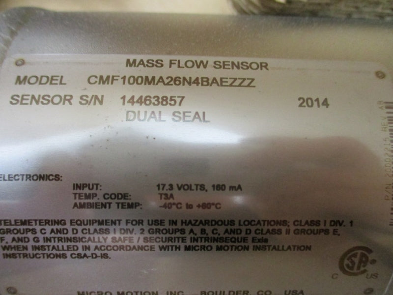 MICRO MOTION EMERSON CMF100MA26N4BAEZZZ 17.3V 625PSI -240'-+204'C NSMP