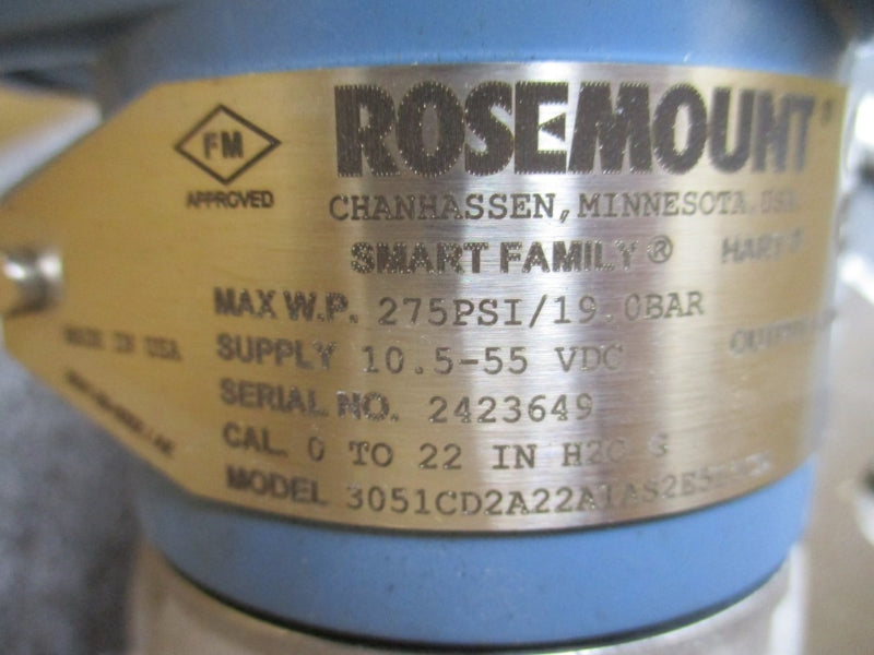 ROSEMOUNT EMERSON 3051CD2A22A1AS2E5L5CN 10.5-55VDC 275PSI NSMP