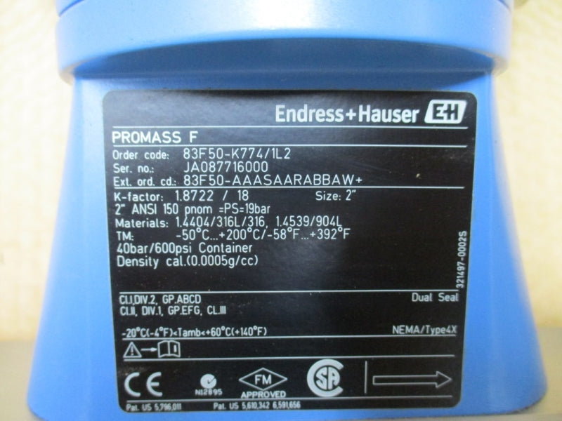 ENDRESS+HAUSER 83F50-K774/1L2 20-55VAC 600PSI 2" NSMP