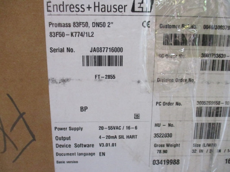 ENDRESS+HAUSER 83F50-K774/1L2 20-55VAC 600PSI 2" NSMP