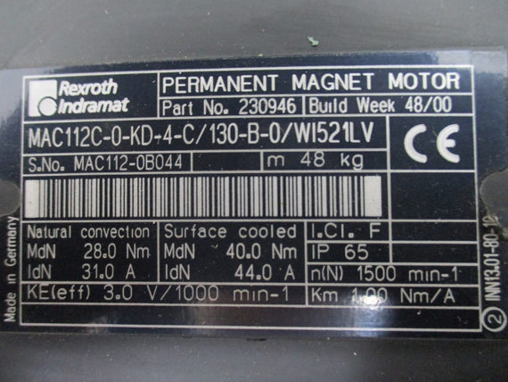 REXROTH INDRAMAT MAC112C-0-KD-4-C/130-B-0/WI521LV 230946 44.0A NSNP