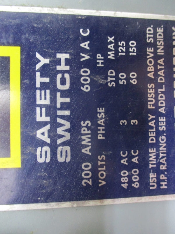 SQUARE D H-364AWK SER. E1 600VAC 200A NSNP