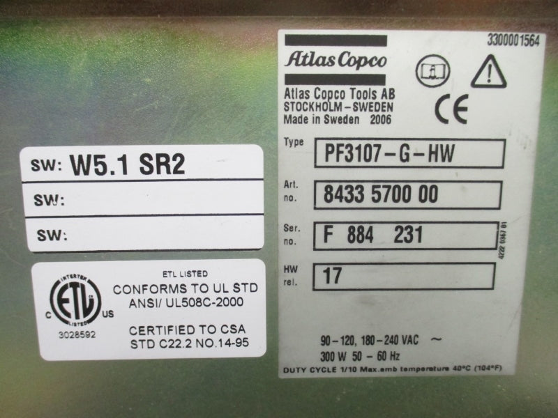 ATLAS COPCO PF3107-G-HW 8433570000 90-120/180-240VAC NSNP