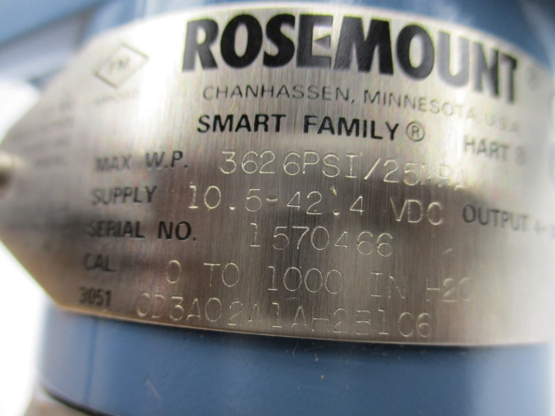 ROSEMOUNT 3051CD3A02A1AH2B1C6 10.5-42.4VDC 3626PSI NSMP