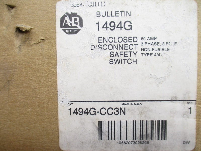ALLEN BRADLEY 1494G-CC3N SER. 1 600VAC 60A NSMP