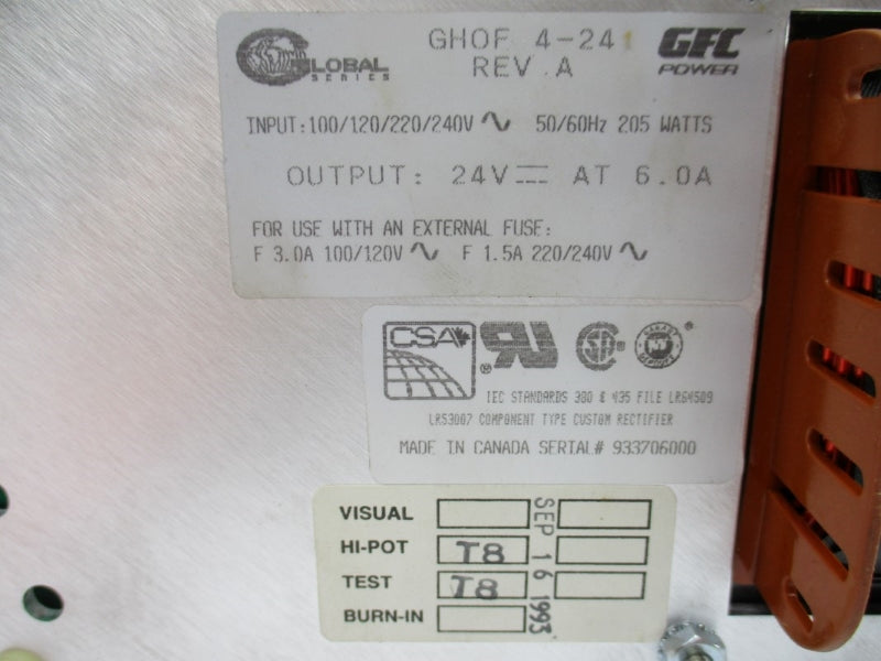 GLOBAL SERIES GHOF4-24 240V 6.0A NSMP