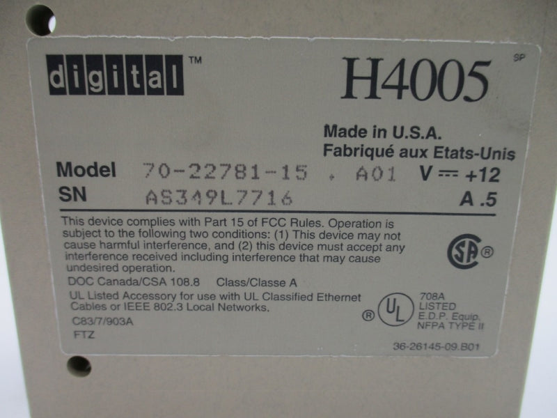 DIGITAL H4005 70-22781-15.A01 12V .5A NSNP