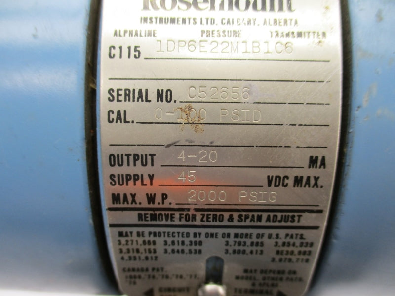 ROSEMOUNT C1151DP6E22M1B1C6 45VDC 0-100PSI UNMP