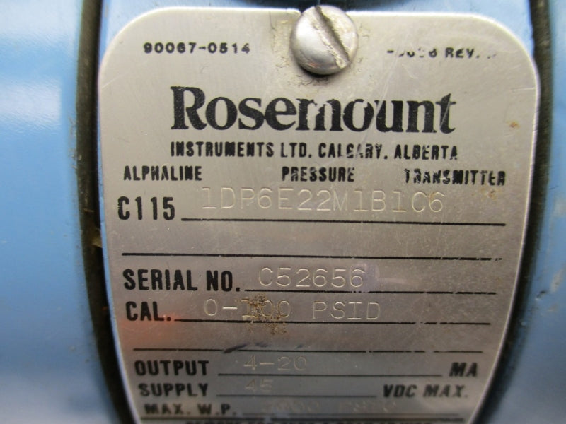 ROSEMOUNT C1151DP6E22M1B1C6 45VDC 0-100PSI UNMP