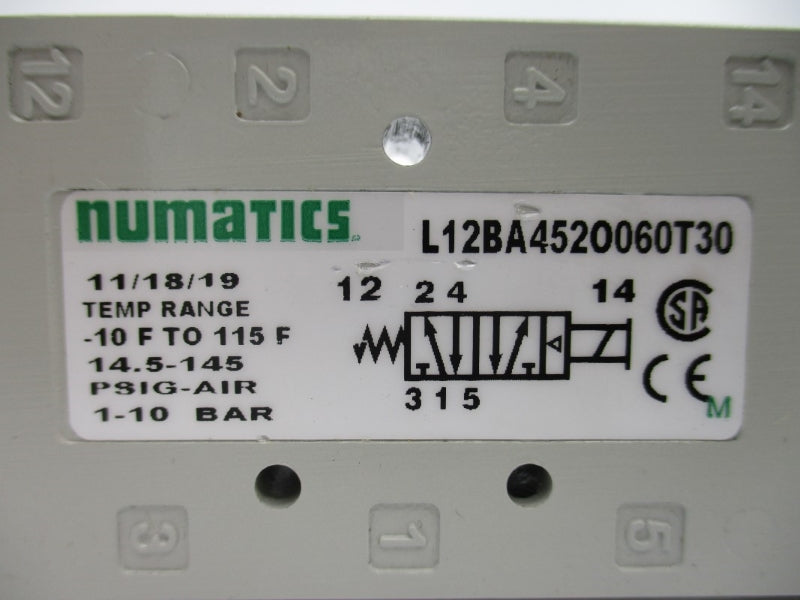 NUMATICS L12BA452O060T30 100-115/110-120V .07A 14.5-145PSI NSNP