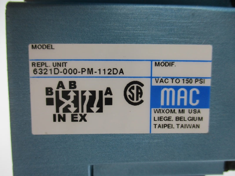 MAC 6321D-000-PM-112DA 110/120V 25-150PSI NSNP