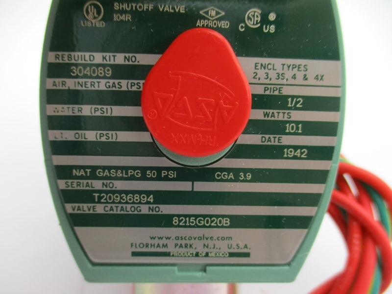 ASCO 8215G020B 110/120V 50PSI 1/2" NSNP