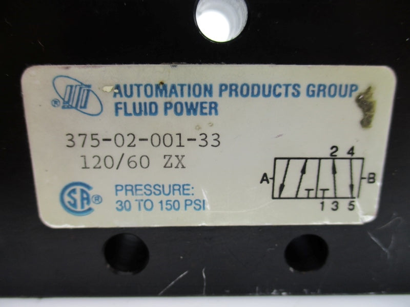 AUTOMATION PRODUCTS 375-02-001-33 120V 30-150PSI UNMP